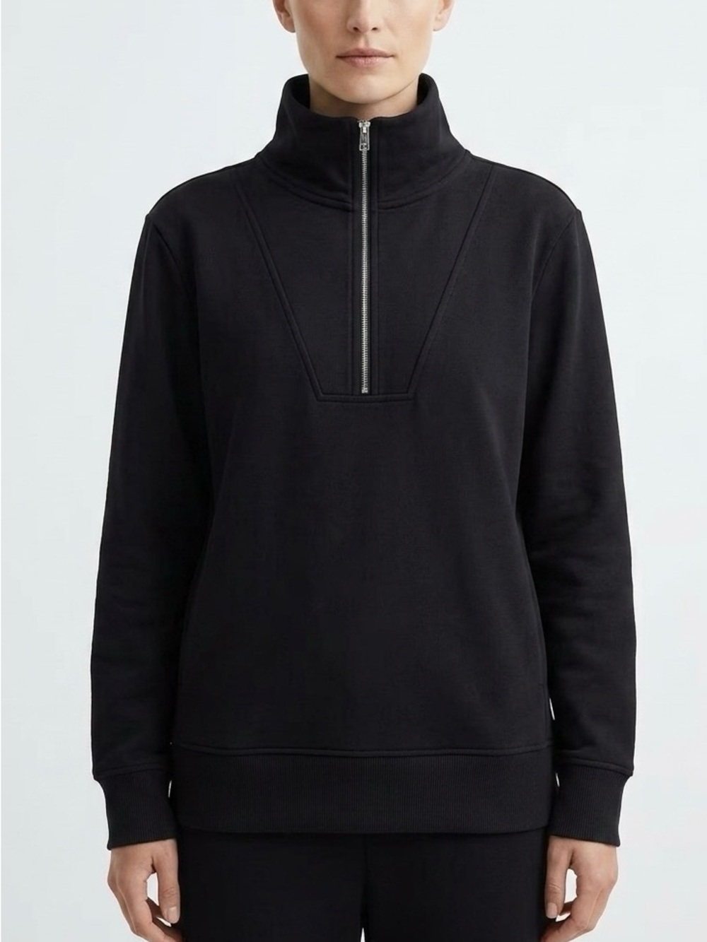 Theory Black Half-Zip Yoke Cloud Fleece Sweatshirt M Quiet Luxury Elevated